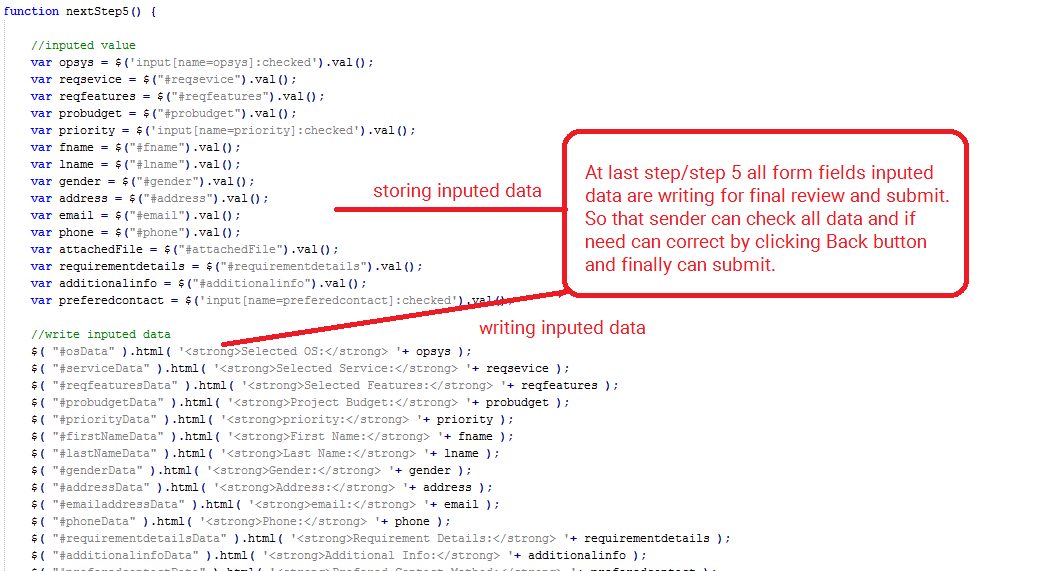 final step writing all inputed data
